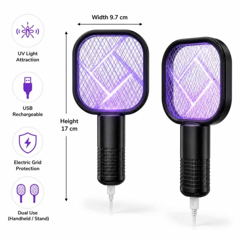 2-in-1 USB Rechargeable Electric Mosquito killer and UV Insect Trap – Black