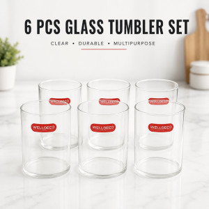 Professional Welldeco 6-Piece Multipurpose Glass Tumbler Set – Transparent (8cm)