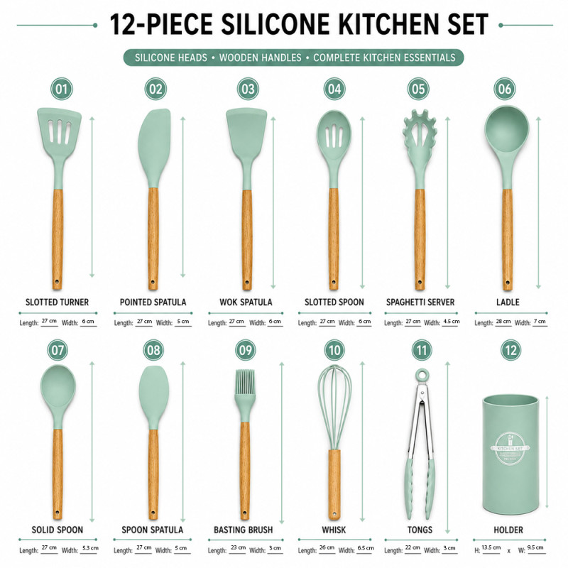 Silicone Kitchen Set – Pale Green (28x9.5cm)