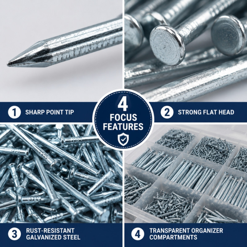 Ultra-Durable 560-Piece Galvanized Steel Nail Assortment Kit with Organizer Box, 19x12cm Silver