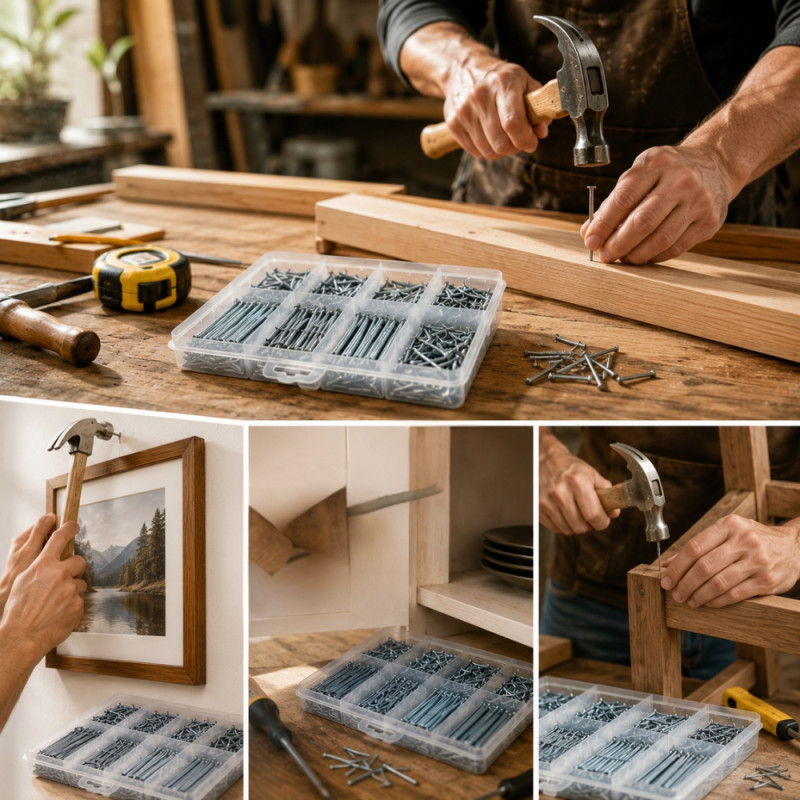 Ultra-Durable 560-Piece Galvanized Steel Nail Assortment Kit with Organizer Box, 19x12cm Silver