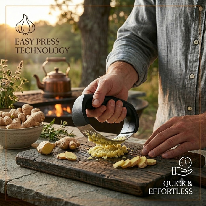Smooth Grade Garlic Press Designed for Everyday Cooking &amp; Kitchen Excellence – Silver (H-11, W-6.5, L-5.5 CM)