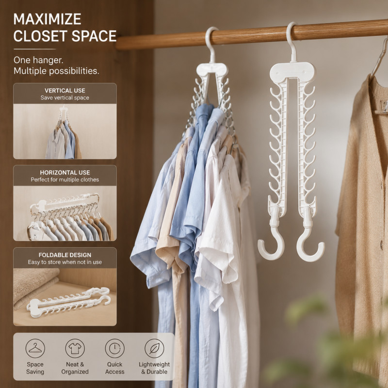 Superior Level Clothes Hanger Designed for Effortless Laundry &amp; Garment Care – White (H-45, W-9, L-12 CM)