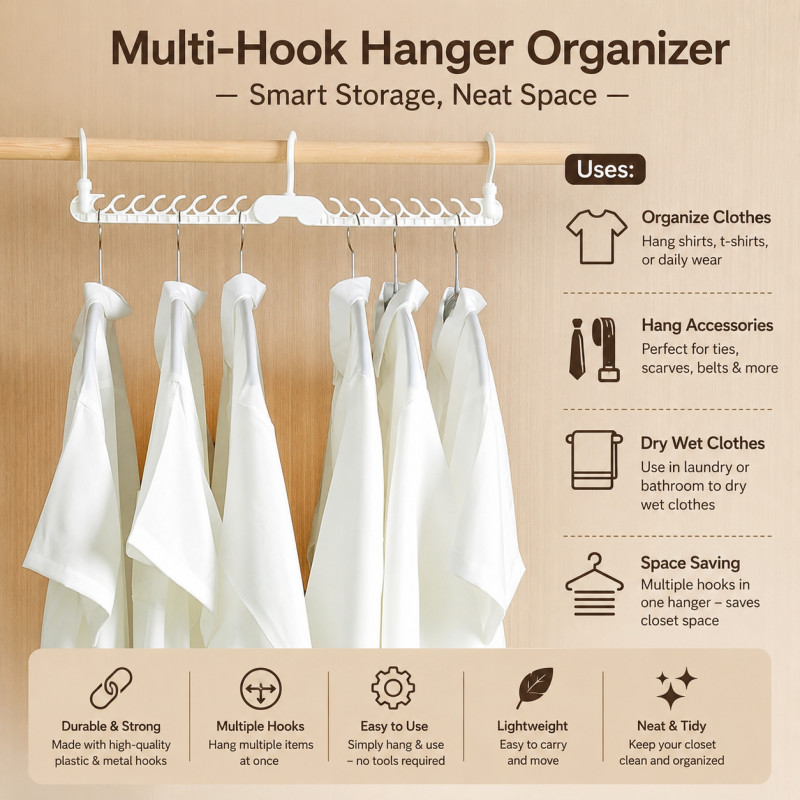 Superior Level Clothes Hanger Designed for Effortless Laundry &amp; Garment Care – White (H-45, W-9, L-12 CM)