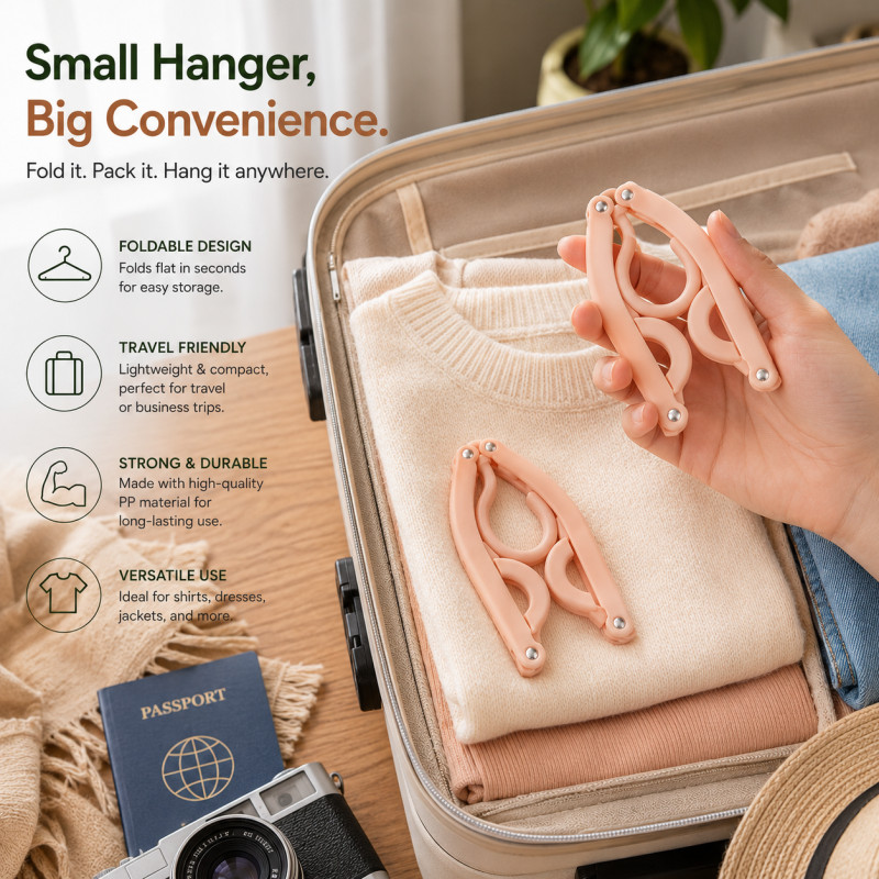 Ivory Cream Travel Clothes Hanger Designed for Effortless Laundry &amp; Garment Care – Cream (H-16.5, W-5.5, L-44 CM)