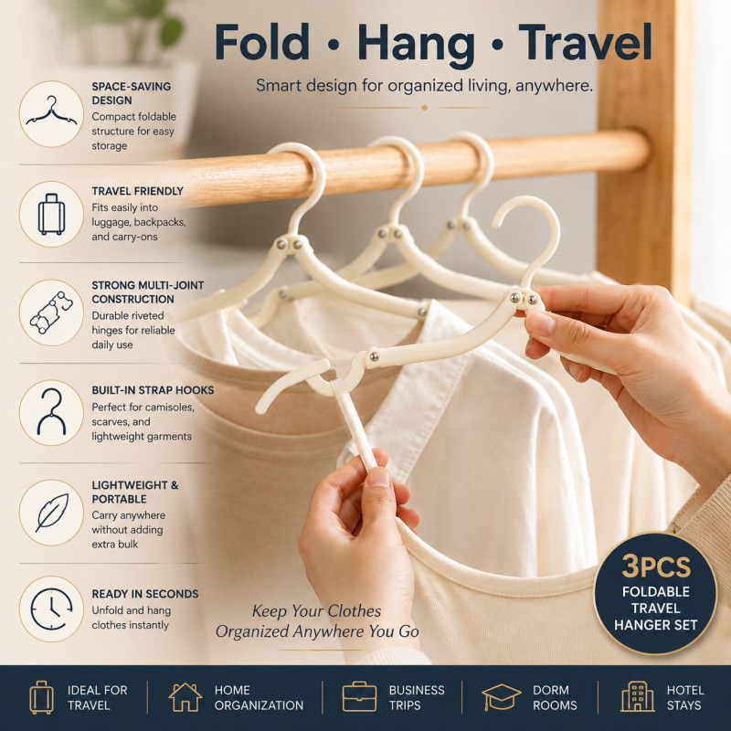 Ivory Cream Travel Clothes Hanger Designed for Effortless Laundry &amp; Garment Care – Cream (H-16.5, W-5.5, L-44 CM)
