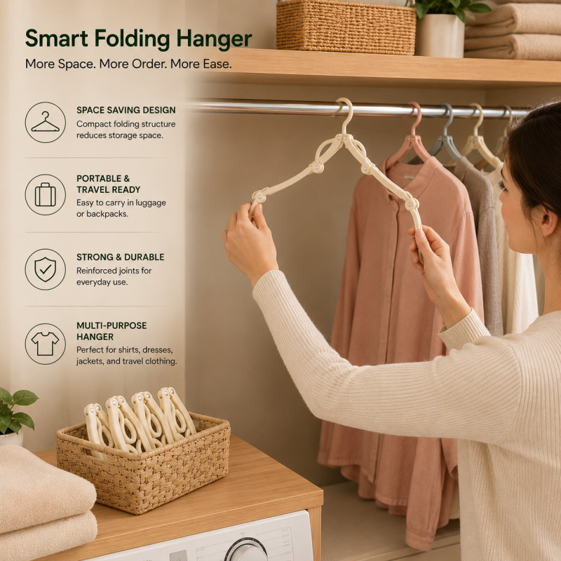 Ivory Cream Travel Clothes Hanger Designed for Effortless Laundry &amp; Garment Care – Cream (H-16.5, W-5.5, L-44 CM)