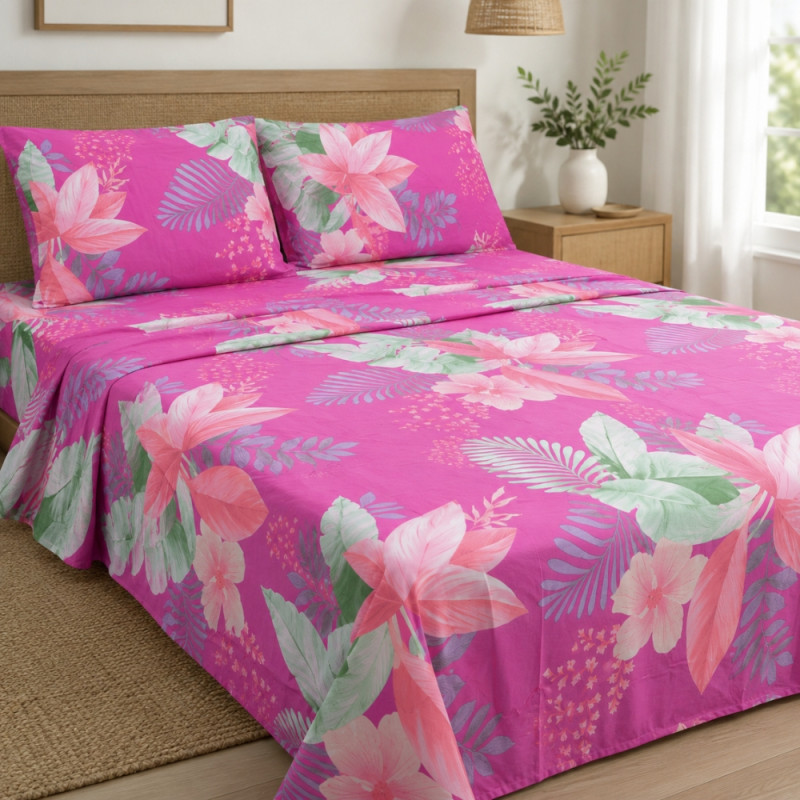 Elegant Pink Floral Sheet Set - King