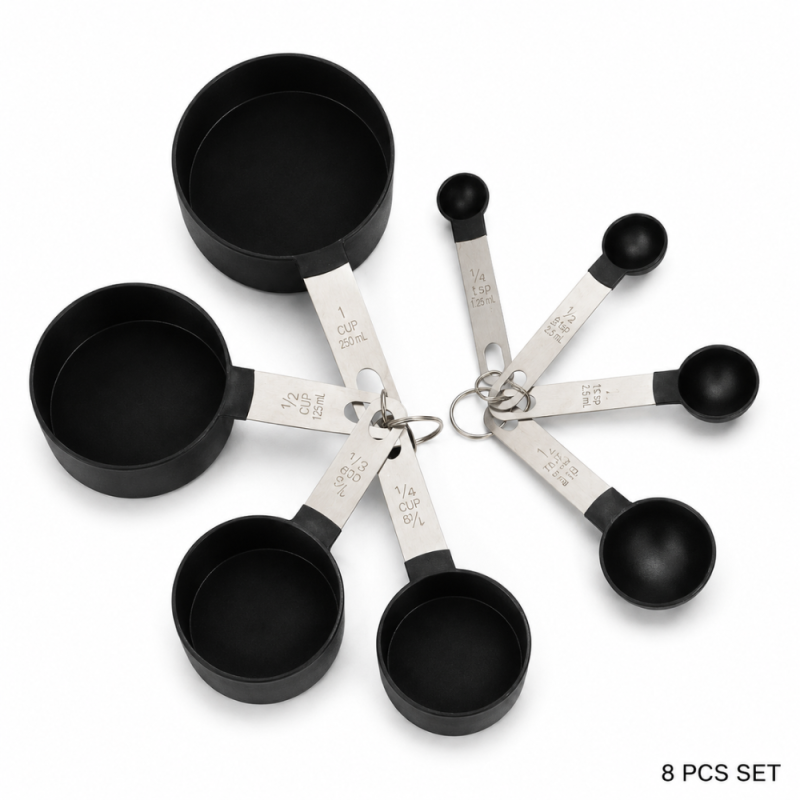 Elegant Black Measuring Cups and Spoons Set – Black (Silver)