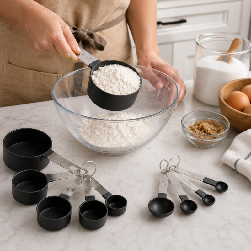 Elegant Black Measuring Cups and Spoons Set – Black (Silver)