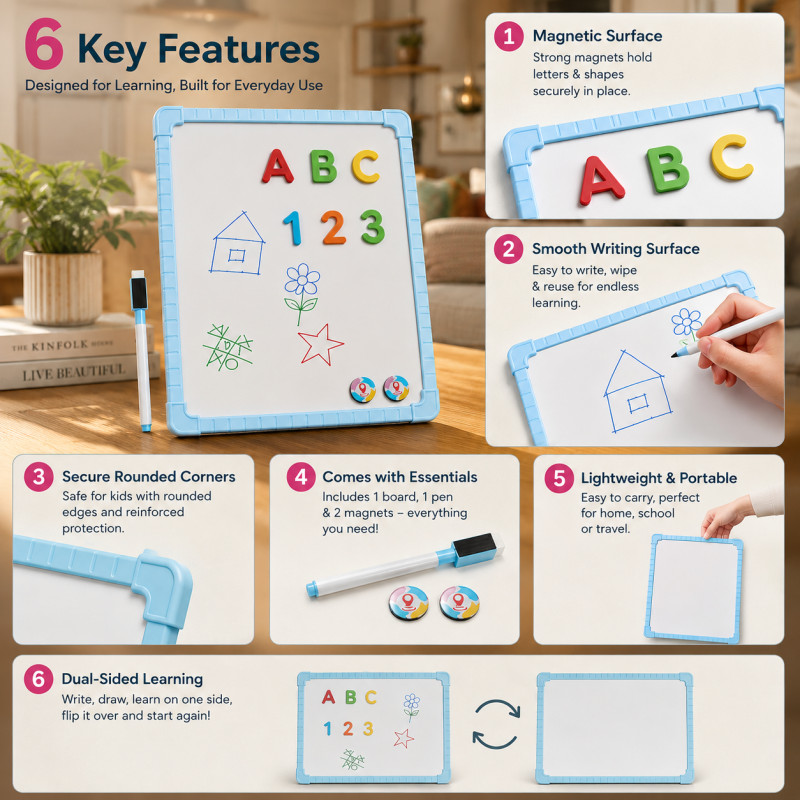 Select Lock Whiteboard Designed for Creative Expression &amp; Office Use – Light Blue (H-40, W-30 CM)