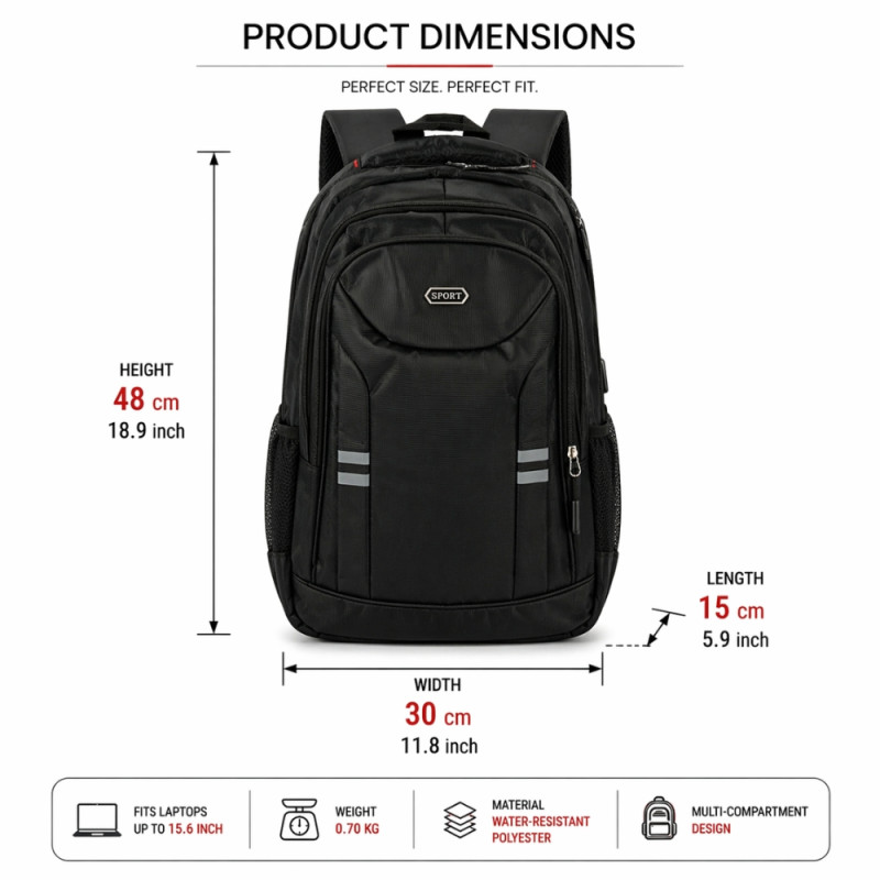 Urban Elite Commuter Backpack – Stealth Black (48cm)