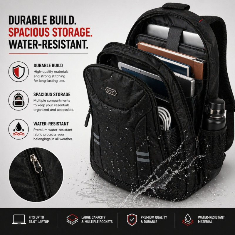 Urban Elite Commuter Backpack – Stealth Black (48cm)