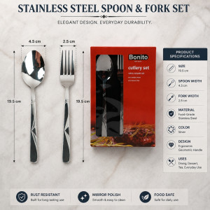 Modern Shine Cutlery Set Designed for Everyday Cooking &amp; Kitchen Excellence – Silver (H-19.5, W-4.5, L-19.5 CM)