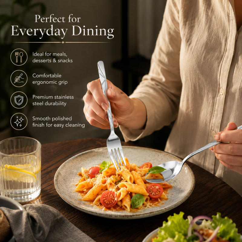 Modern Shine Cutlery Set Designed for Everyday Cooking &amp; Kitchen Excellence – Silver (H-19.5, W-4.5, L-19.5 CM)