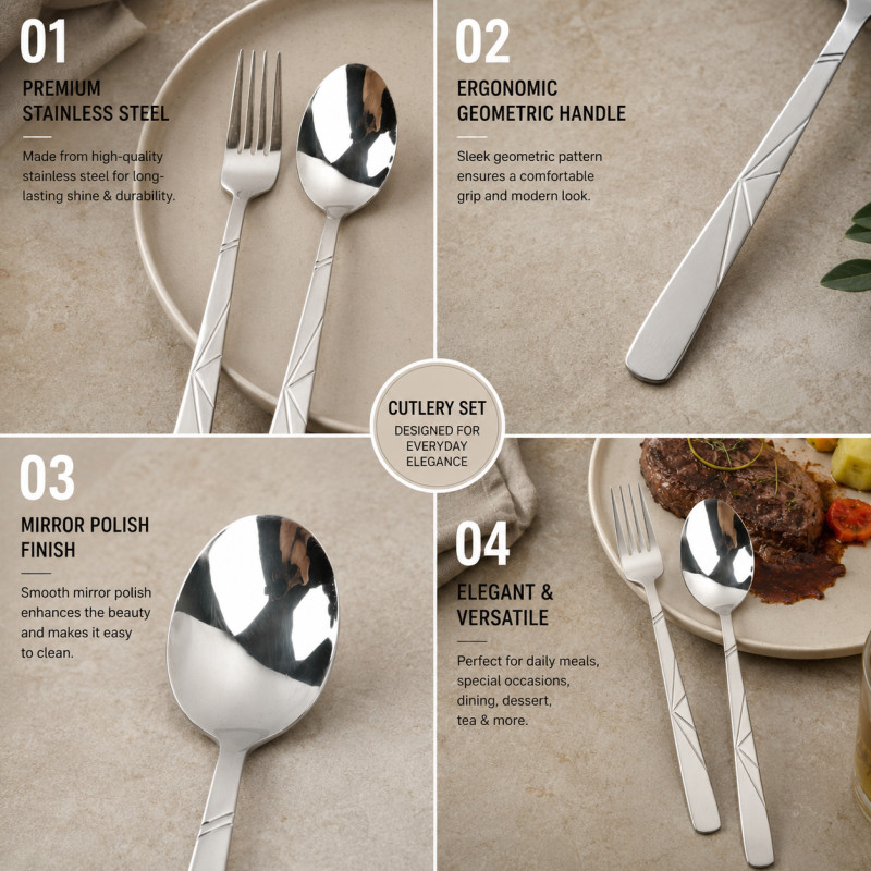Modern Shine Cutlery Set Designed for Everyday Cooking &amp; Kitchen Excellence – Silver (H-19.5, W-4.5, L-19.5 CM)