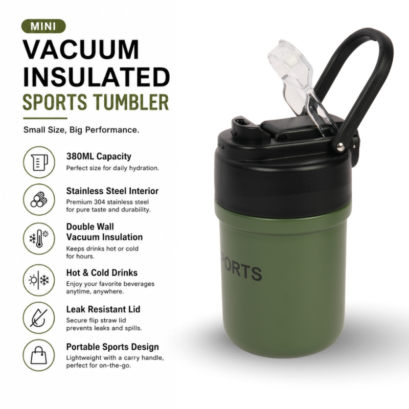 Essential vacuum flask – Olive Green Premium Quality (15cm)