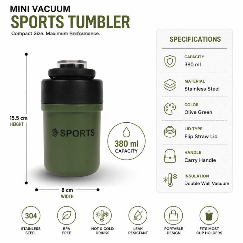 Essential vacuum flask – Olive Green Premium Quality (15cm)