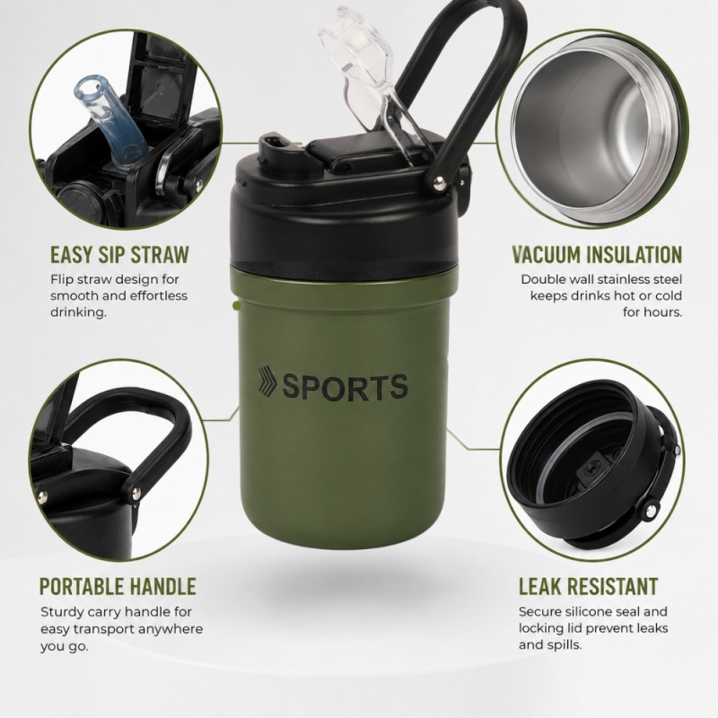 Essential vacuum flask – Olive Green Premium Quality (15cm)
