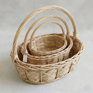 Professional 3-Piece Natural Oval Wicker Basket Set – Light Brown Storage