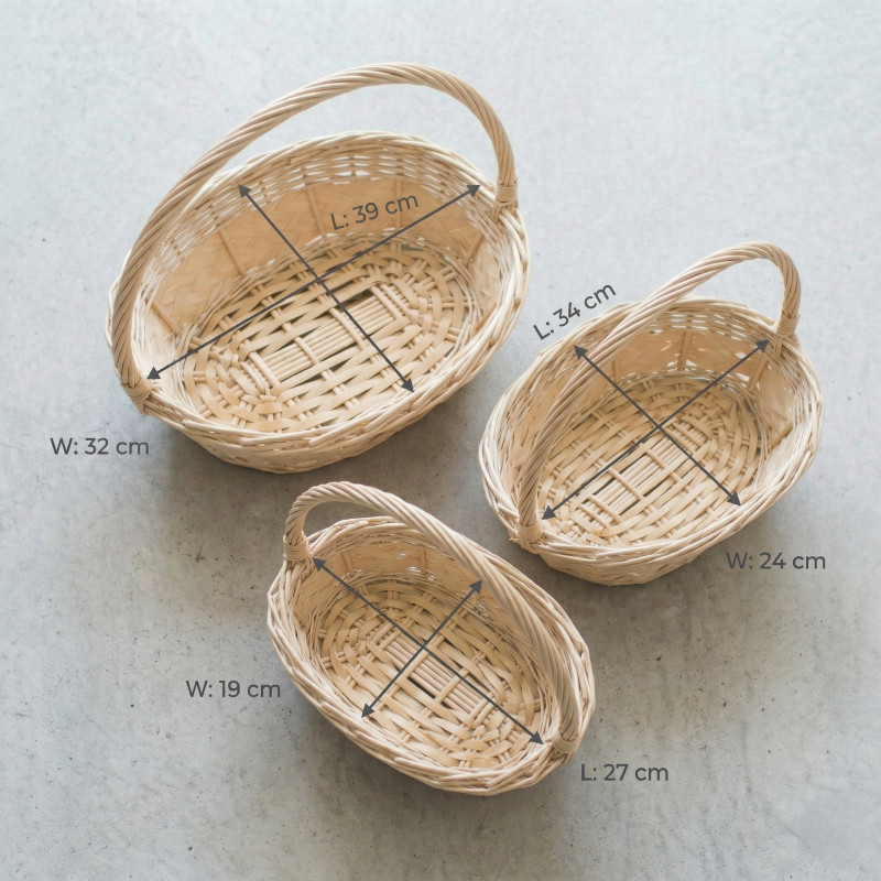 Professional 3-Piece Natural Oval Wicker Basket Set – Light Brown Storage