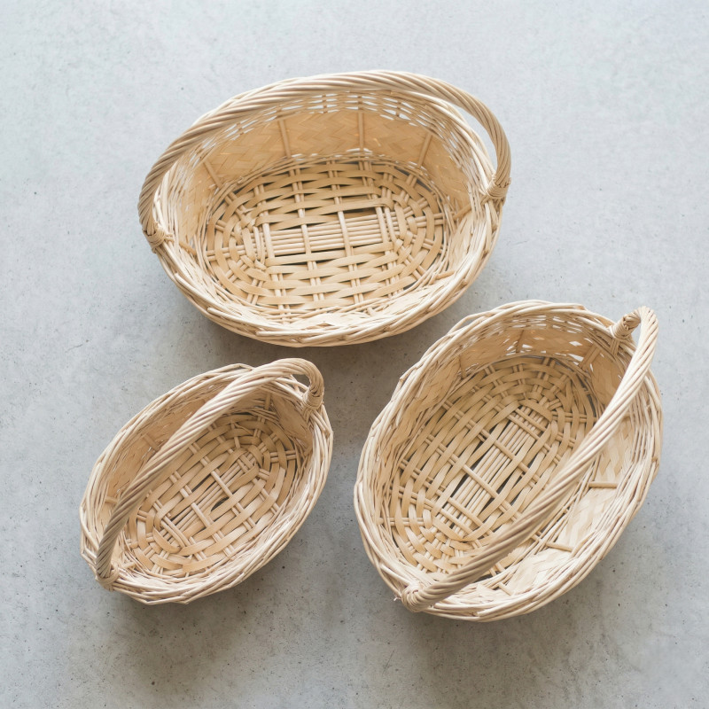 Professional 3-Piece Natural Oval Wicker Basket Set – Light Brown Storage