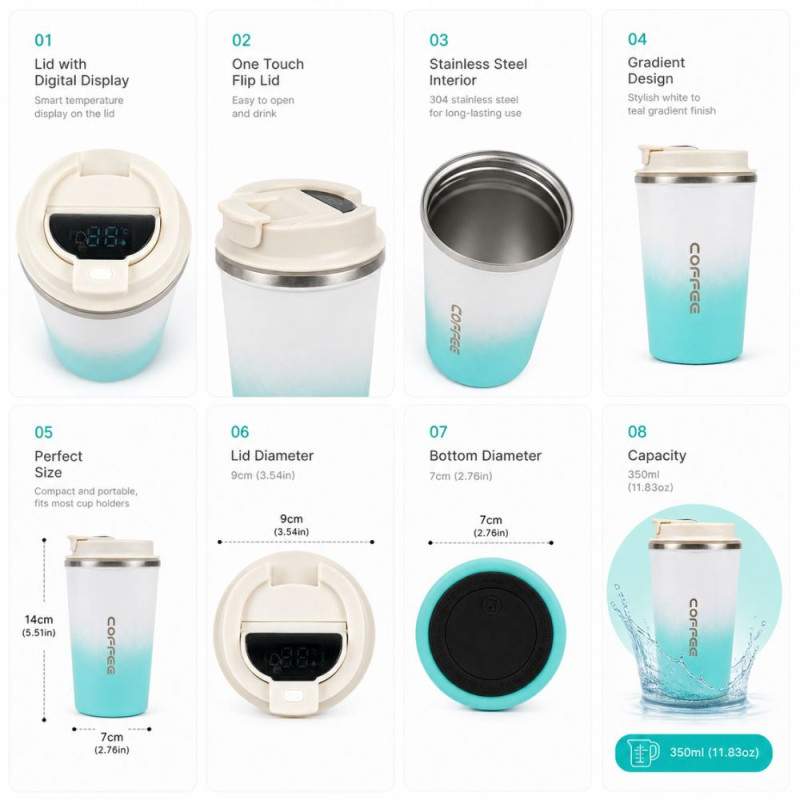 Professional Gradient Smart Thermos Coffee Mug – LED Temperature Display (350ml)