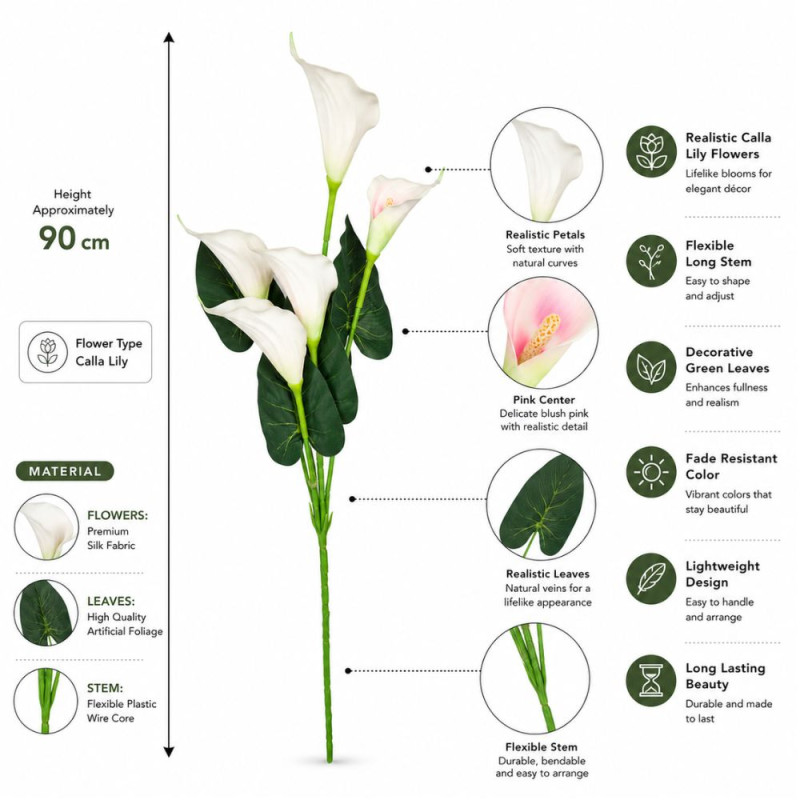 Professional Artificial Flower – Green white Light Pink Premium Quality (90 cm)
