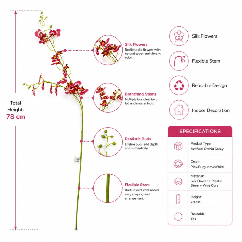 Quality Artificial Flower – Pink Premium Quality (78cm)