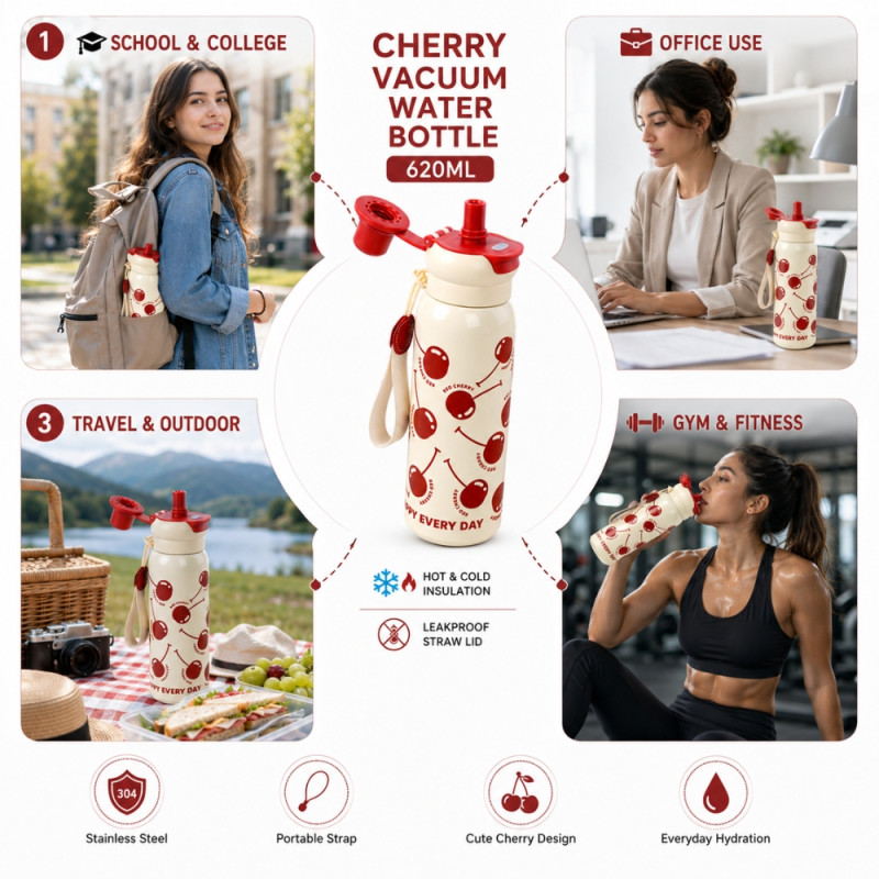 Cherry Vacuum Water Bottle - 620ml