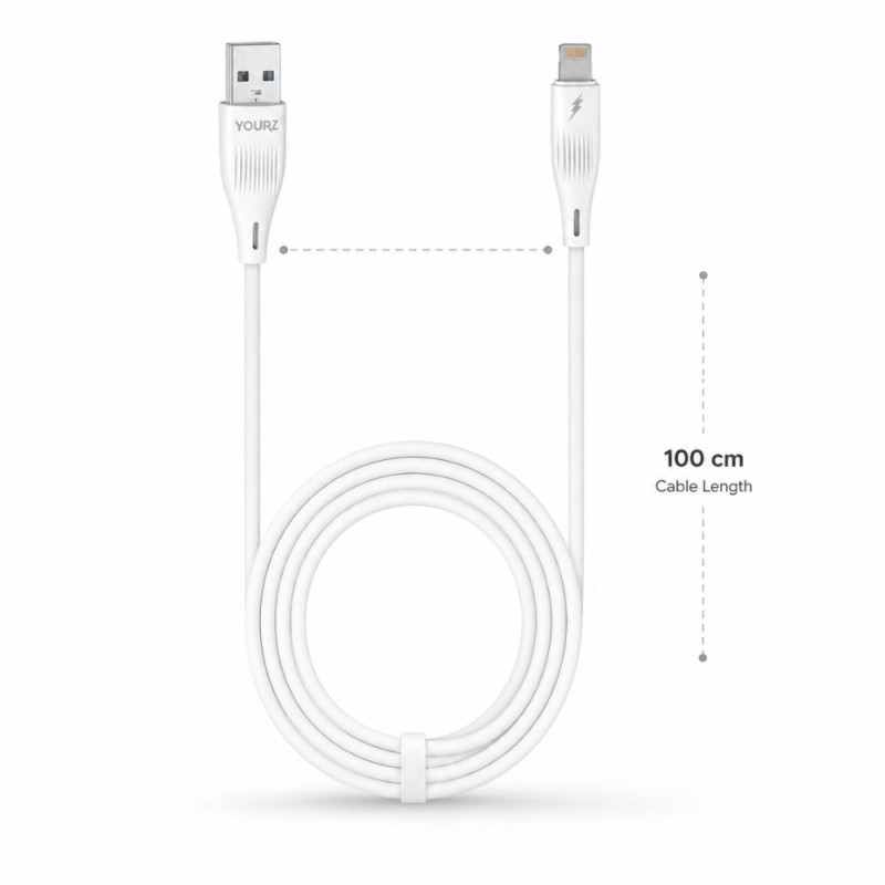 Yourz PX08 2.1A Fast Charging Lightning Data Cable – White (100cm)