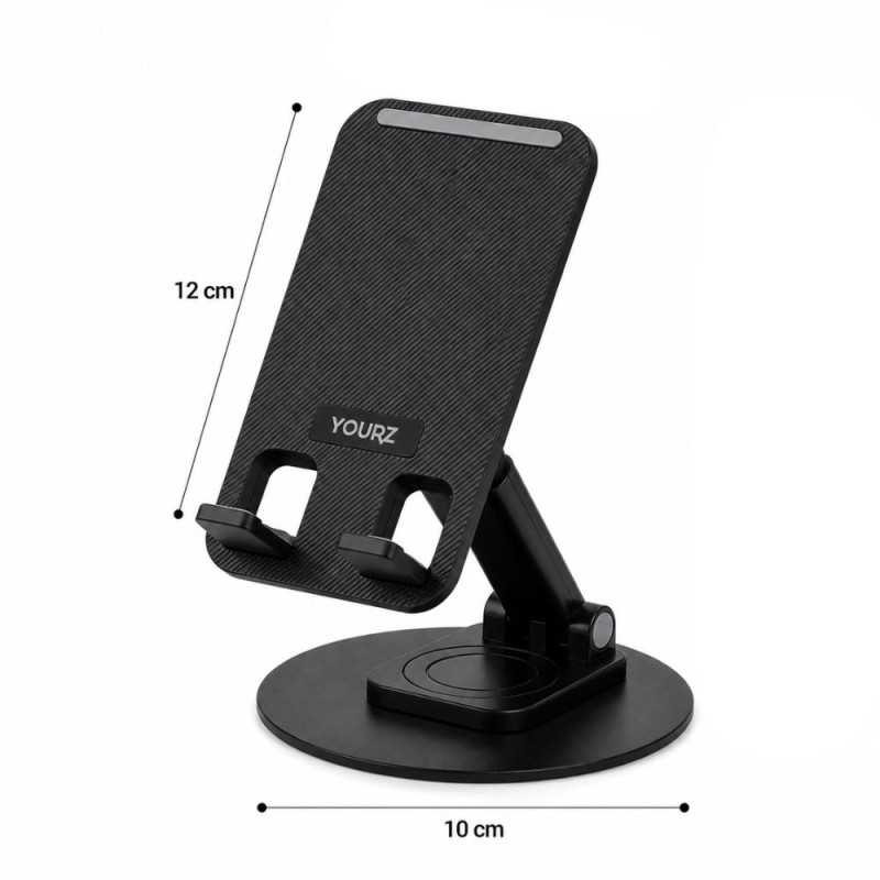 YOURZ 360° Rotatable & Folding Desktop Phone Holder – Black (12x10cm)