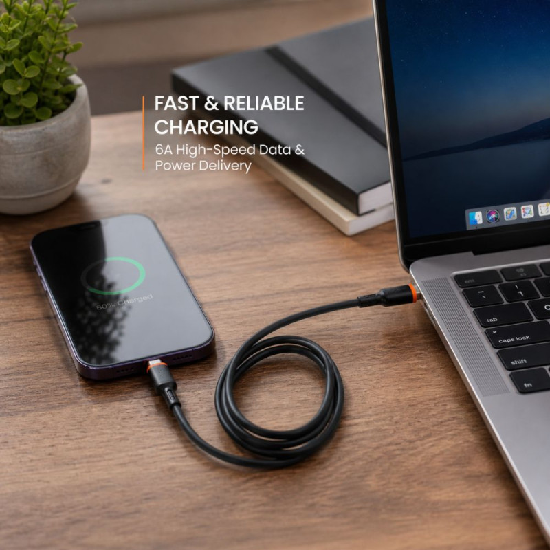 YOURZ M44 6A Ultra-Fast Charging USB to Type-C Cable – Black (1000mm)