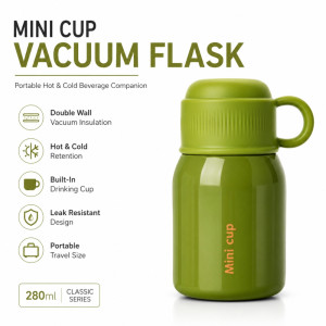 Premium Insulated Vacuum Flask Set – Lime Green Arabic Coffee Style (15x8cm)