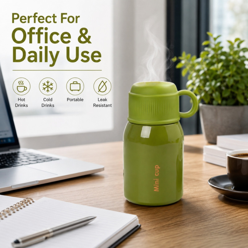 Premium Insulated Vacuum Flask Set – Lime Green Arabic Coffee Style (15x8cm)