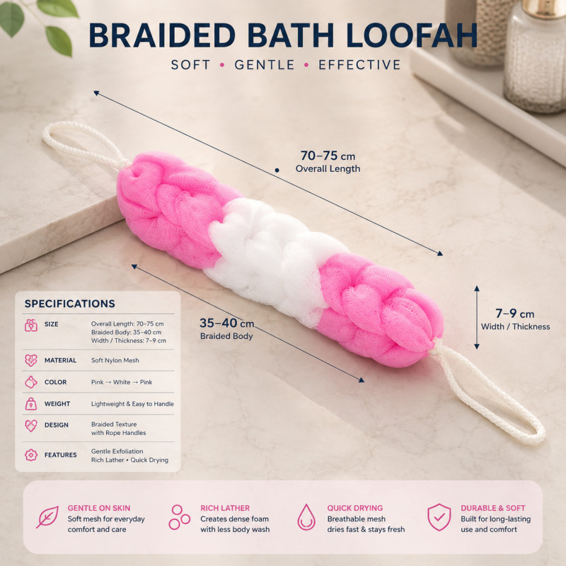 Stylish Lock Long-handle Loofah Designed for Home &amp; Professional Cleaning – Pink (H-70, W-9, L-75 CM)