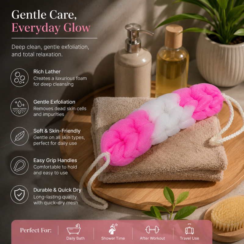 Stylish Lock Long-handle Loofah Designed for Home &amp; Professional Cleaning – Pink (H-70, W-9, L-75 CM)