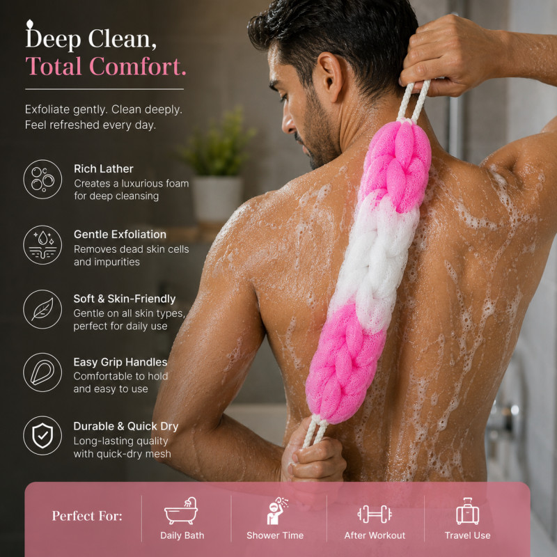 Stylish Lock Long-handle Loofah Designed for Home &amp; Professional Cleaning – Pink (H-70, W-9, L-75 CM)