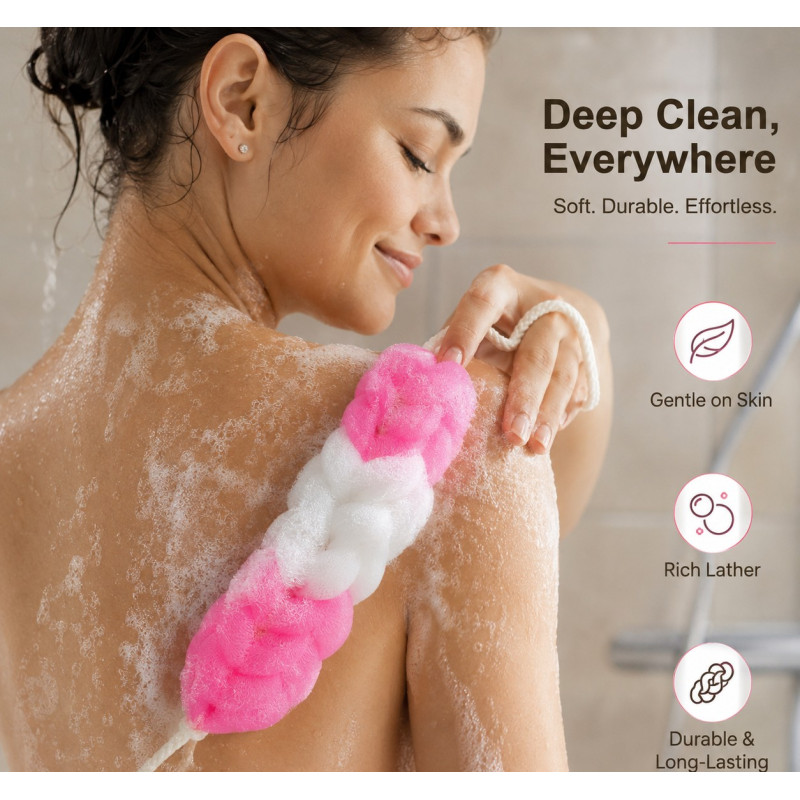 Stylish Lock Long-handle Loofah Designed for Home &amp; Professional Cleaning – Pink (H-70, W-9, L-75 CM)
