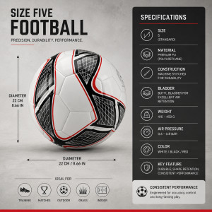 Solid Line Football Designed for Sports &amp; Active Lifestyle – White (DIA-22, T-8.66 IN)