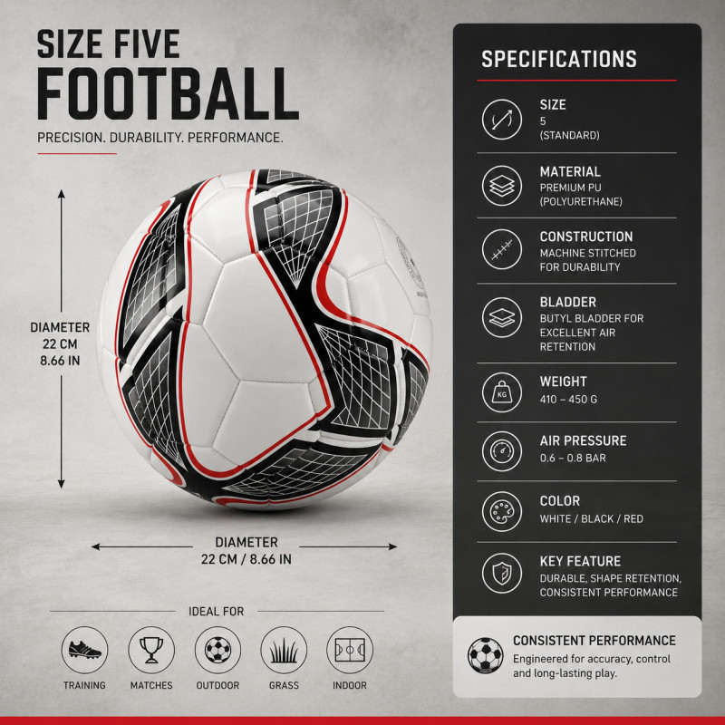 Solid Line Football Designed for Sports &amp; Active Lifestyle – White (DIA-22, T-8.66 IN)