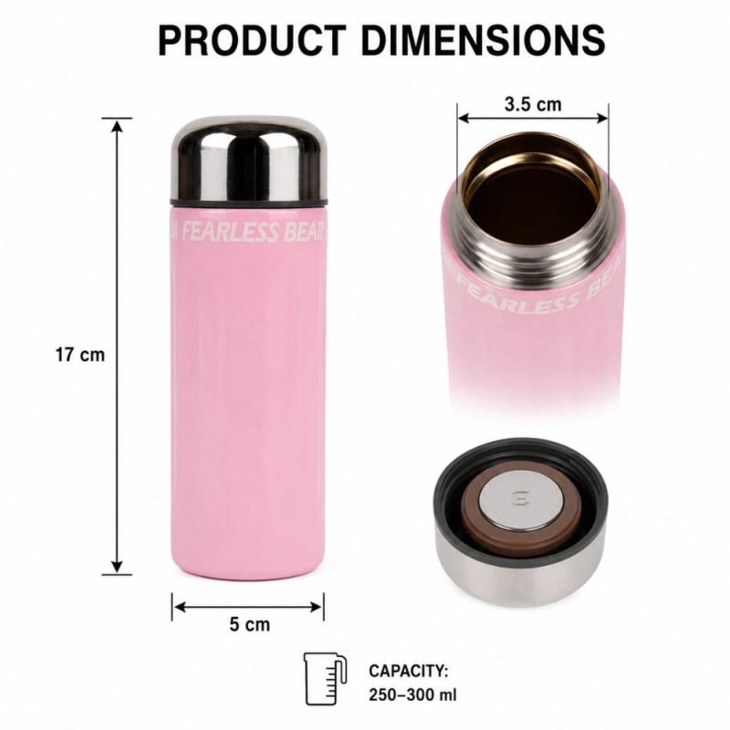 Ultra Craft Vacuum Flask Designed for Temperature Retention &amp; On-the-Go – Light Pink (H-17, W-5 CM)