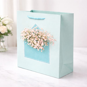 Matte Teal Floral Wreath Premium Paper Gift Bag – 32cm Matte Teal Floral Wreath Premium Paper Gift Bag – 32cm