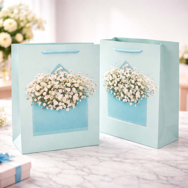 Matte Teal Floral Wreath Premium Paper Gift Bag – 32cm