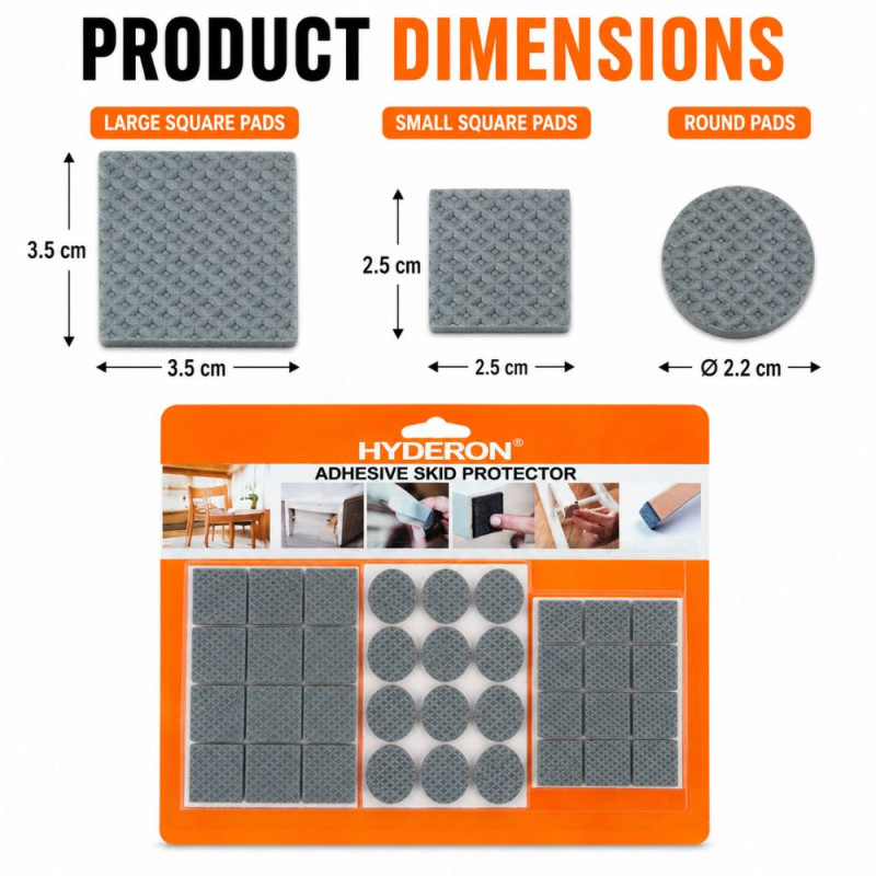 Refined Edge Adhesive Skid Protector Designed for DIY Projects &amp; Professional Work – Gary (H-3.5, W-3.5, h-2.5, W-2.5, D-2.2)