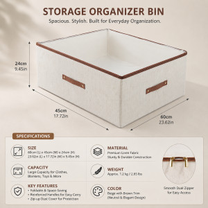 Trendy Series Storage Box Designed for Home Organization &amp; Storage – Beige (H-24, W-45, L-60 CM)