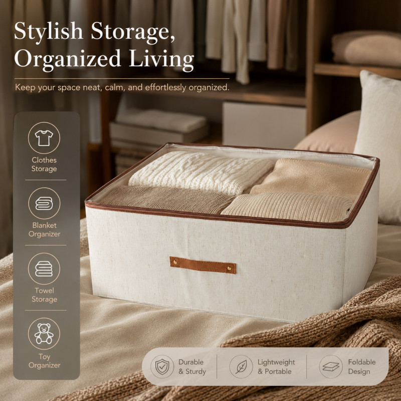 Trendy Series Storage Box Designed for Home Organization &amp; Storage – Beige (H-24, W-45, L-60 CM)