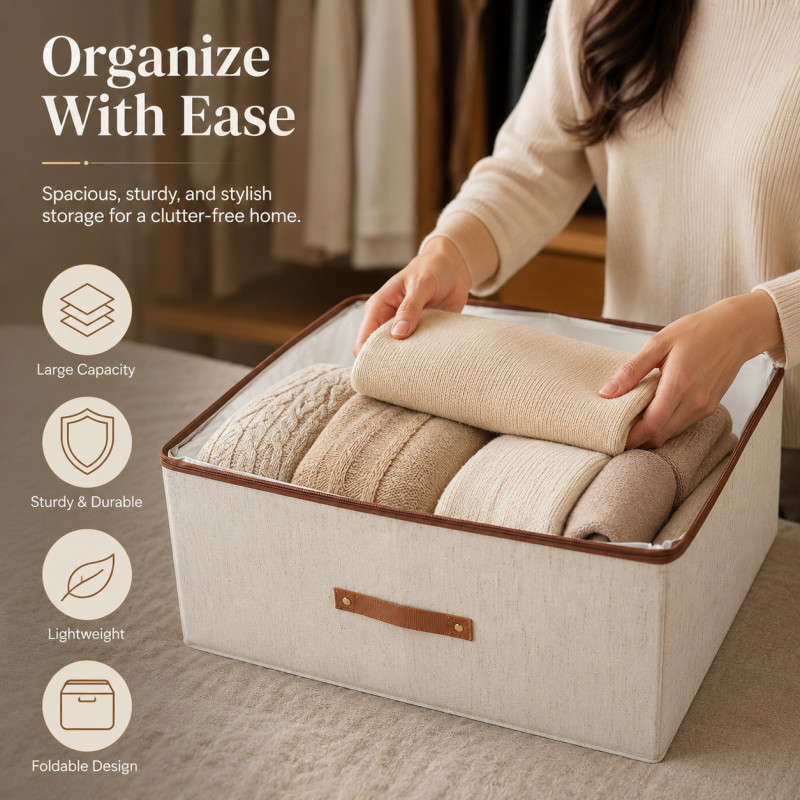 Trendy Series Storage Box Designed for Home Organization &amp; Storage – Beige (H-24, W-45, L-60 CM)