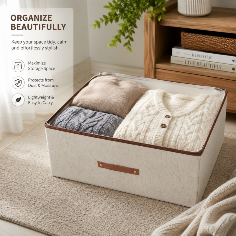 Trendy Series Storage Box Designed for Home Organization &amp; Storage – Beige (H-24, W-45, L-60 CM)