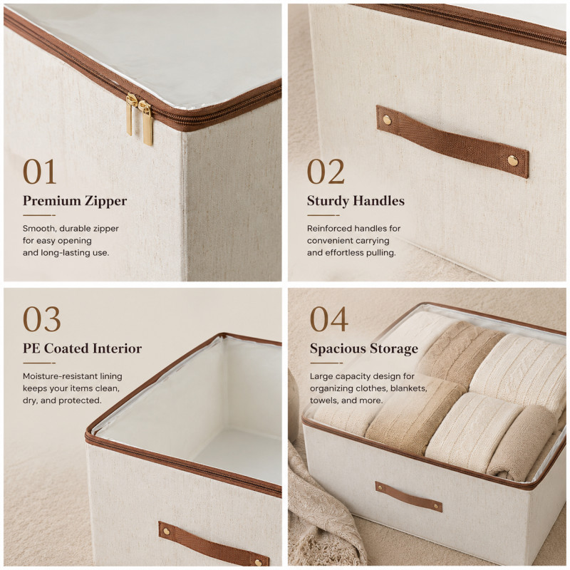 Trendy Series Storage Box Designed for Home Organization &amp; Storage – Beige (H-24, W-45, L-60 CM)